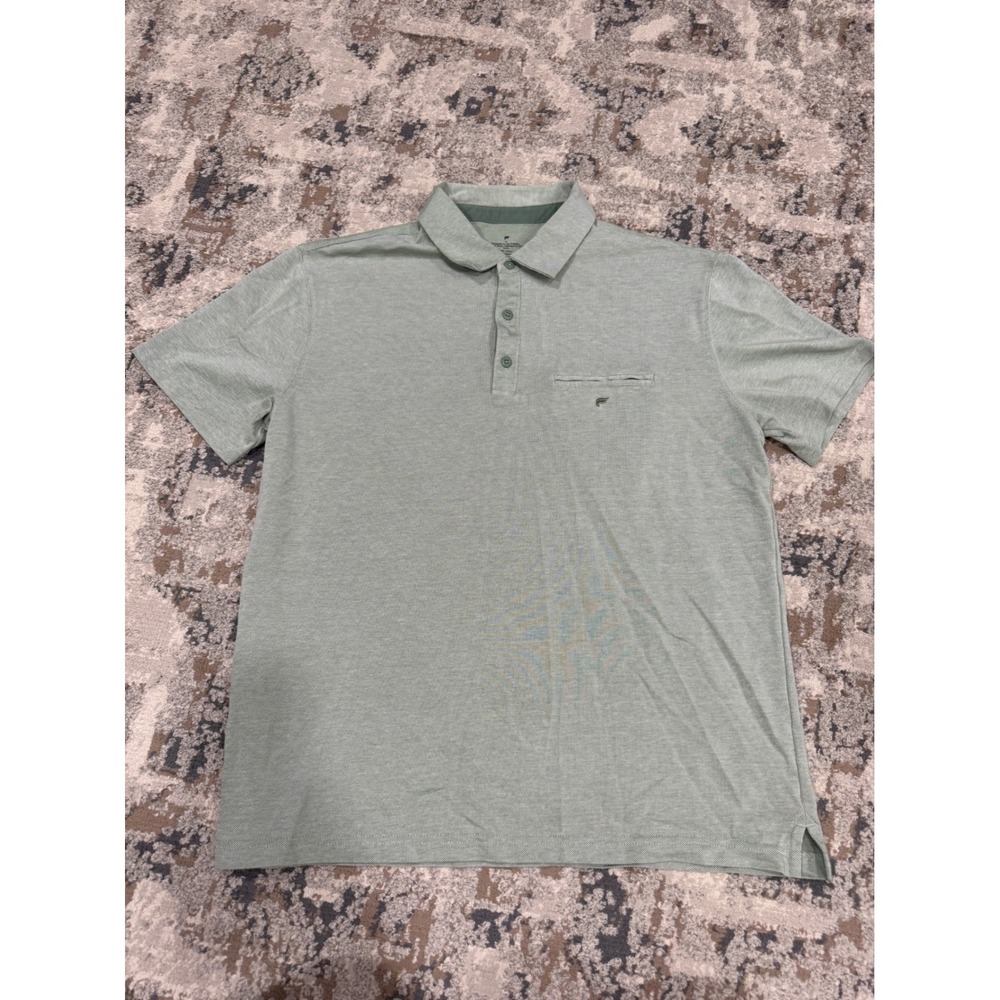 Fabletics Mens Sage Green Heathered Short Sleeve Pique Polo Shirt Size M